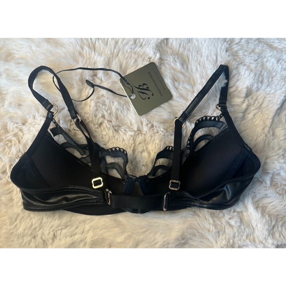 Honey Birdette CLAIRE🖤 Black & Gold Faux Leather Bra 32D - Picture 3 of 5